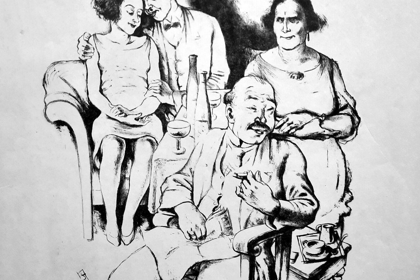 Alfred Springer, Familientreffen, Lithografie, 1928