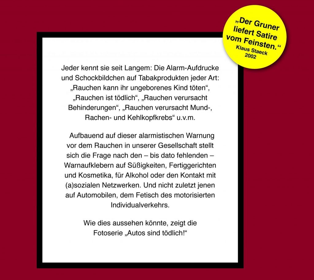 Coverrückseite des Katalogbuchs "Autos sind tödlich" von Paul Hermann Gruner